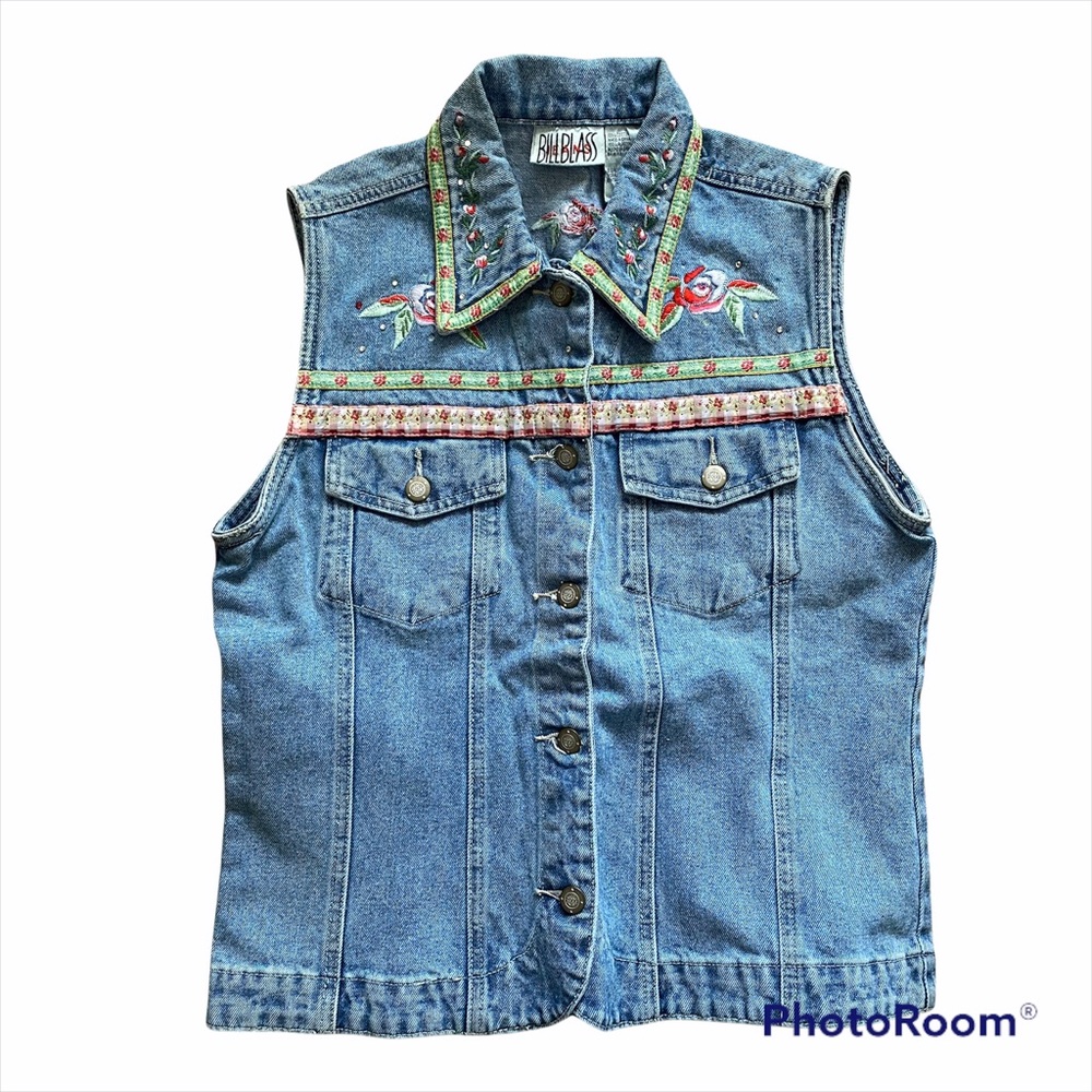 Vtg 90’s Y2K Bill Blass Embroidered Jean Vest